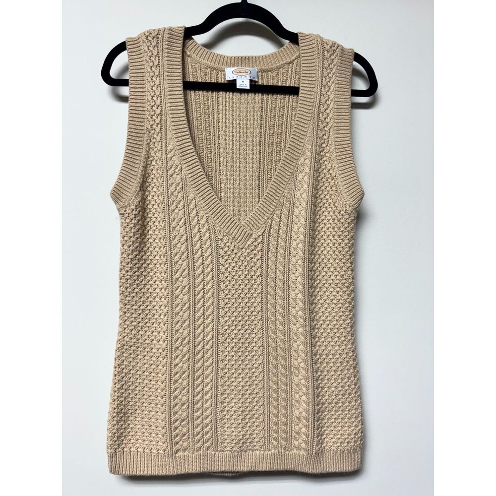 VTG - TALBOTS Cashmere Blend Knit Sweater Vest V-Neck Tan Classic, Sz MP